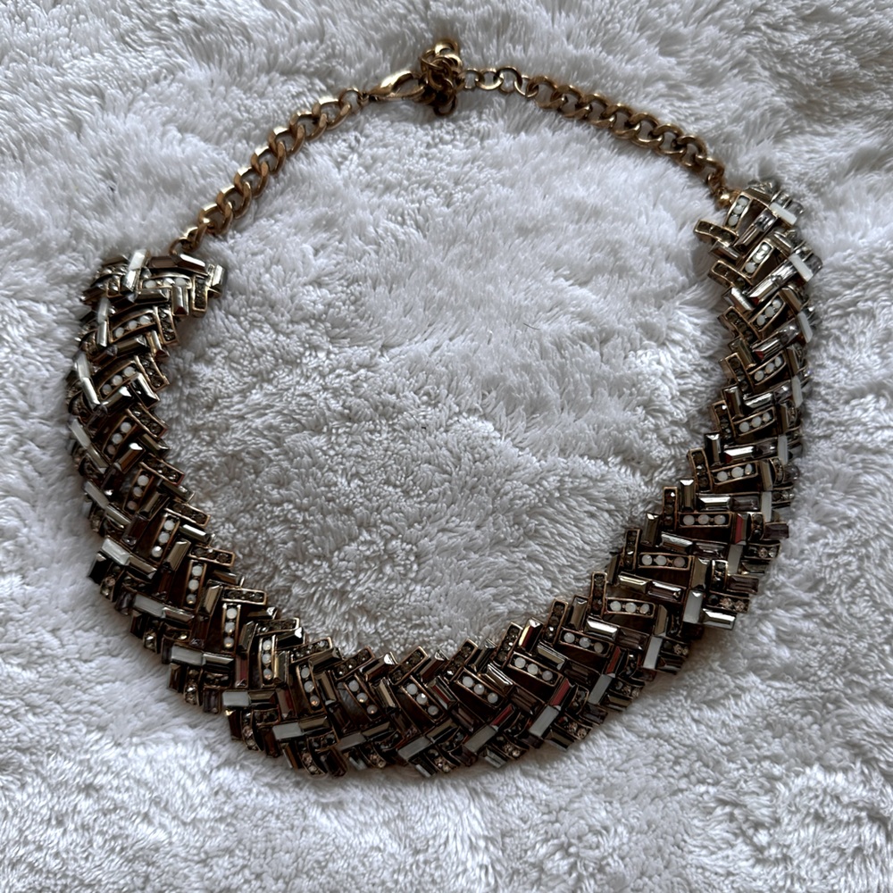 Crystal geometric bib necklace